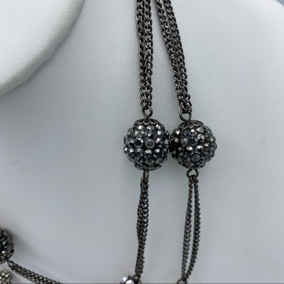 Double Chain Sparkly Beaded Gunmetal Silver Tone Long Strand Necklace - Picture 9 of 11